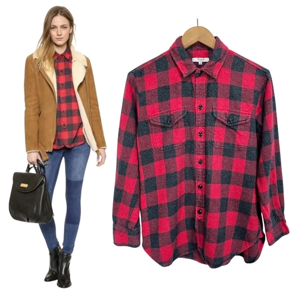 Madewell Tops - Madewell Heritage Flannel Shirt Sz Small Red Buffalo Check Winter Holiday Casual